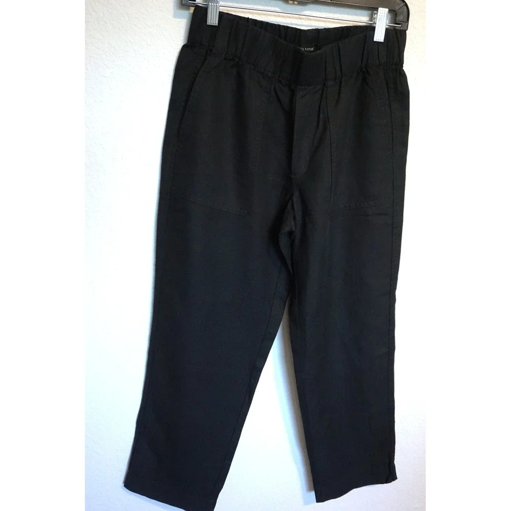 Banana Republic Black Linen Blend Elastic Waist Pull On Pants XS ITM 1868296